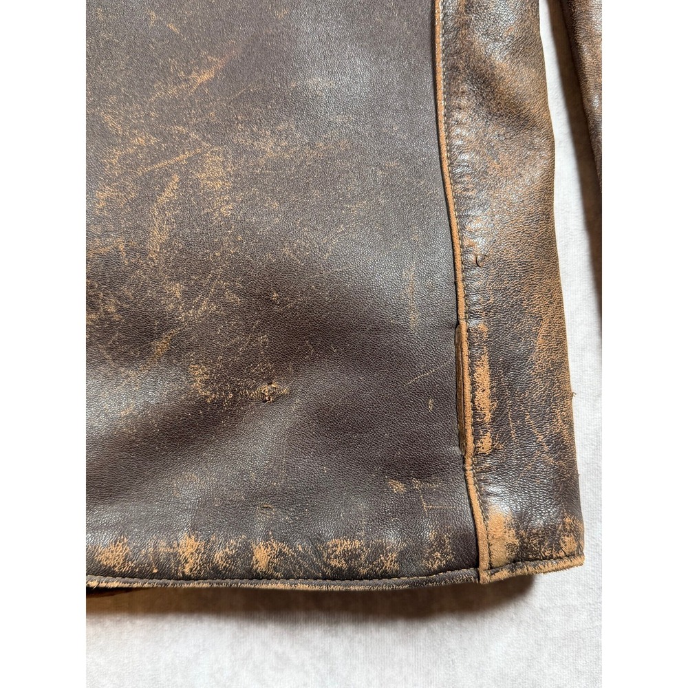 Unbranded Vintage Brown Leather Jacket Blanket Lined CHIC Ring Pull Zipper - Picture 8 of 16